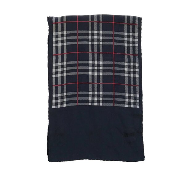 Burberry Silk Rectangle Scarf Navy Blue Red White Plaid Wrap Neck Kerchief - Picture 1 of 11